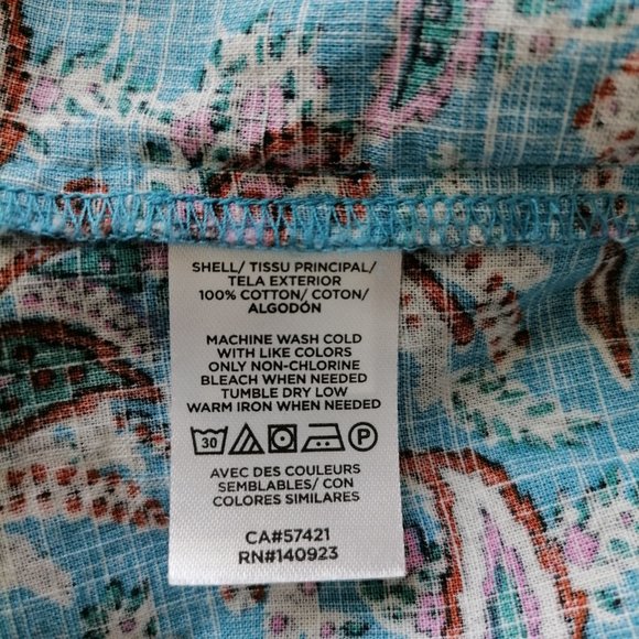 Loft Womens Pacific Blue Paisley Ruffle Mock Neck Button Up Shirt Size Medium - Picture 6 of 6